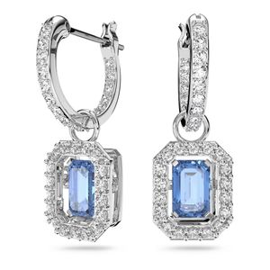 Aros Millenia, Circonita Swarovski de talla octogonal, Azules, Baño de rodio