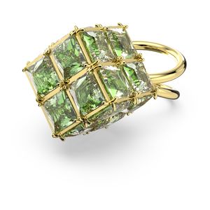 Anillo de cóctel Curiosa Cuadrado Verde Baño tono oro