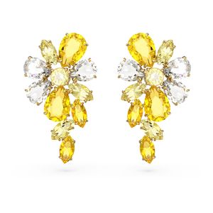 Pendientes Gema, Tallas mixtas, Flor, Amarillos, Baño tono oro