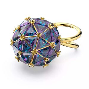 Anillo cocktail Curiosa, Corte Triangular, Azul, Baño Dorado
